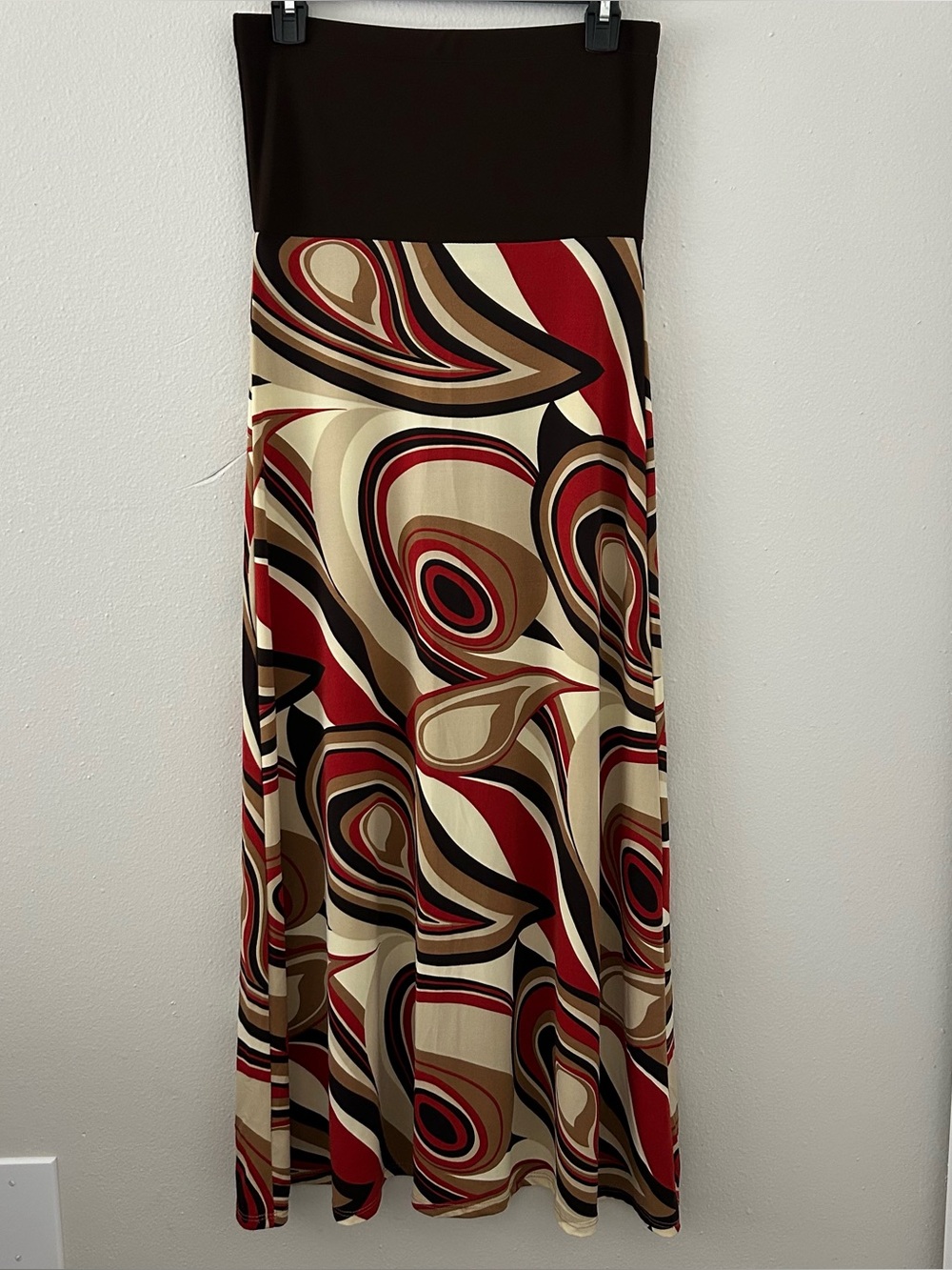 Vintage JBS Maxi Skirt Women’s S Y2K 90s Psychedelic Swirl Print Brown Tan Red